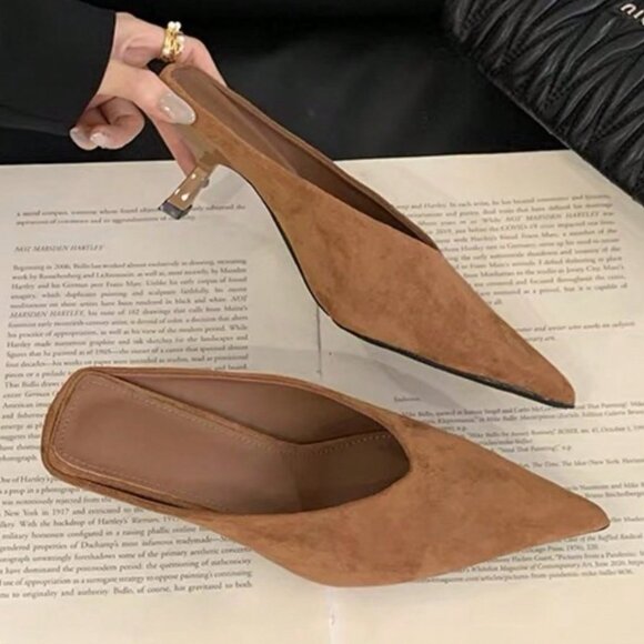MODA ME COUTURE Shoes - Brown Business Casual Women's High Heel Mule Sandals